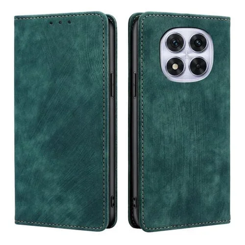 Funda de Cuero Magnética con Cepillo Antirrobo Rfid para Redmi Note 14 Pro 5G (Verde)