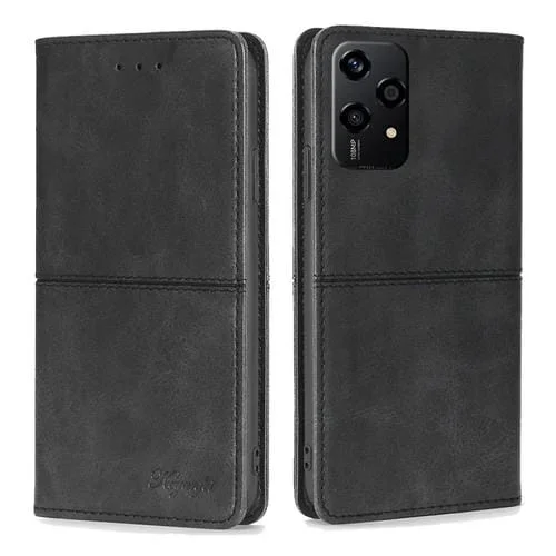 Funda de Cuero Magnética con Textura de Vaca para Honor 200 Lite 5G (Negro)