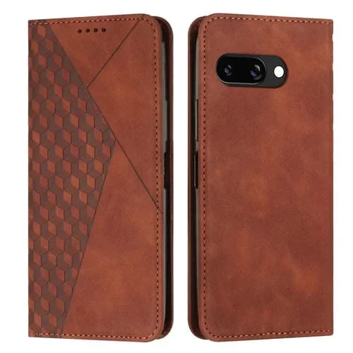 Funda de Cuero Magnética Google Pixel 9A Diseño Empalme Diamantes (Marrón)