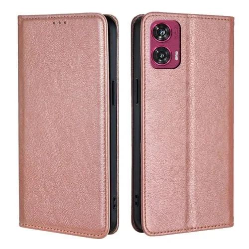 Funda de Cuero Magnética Motorola Edge 50 Fusion 5G (Oro Rosa) Color Sólido con Aceite Brillante