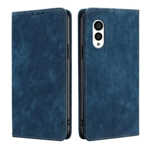 Funda de Cuero Magnética para Fujitsu Arrows N F-51C con RFID y Cepillo Antirrobo (Azul)