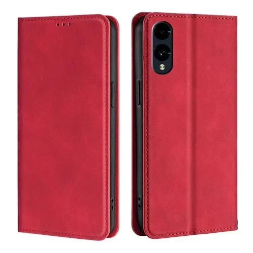 Funda de Cuero Magnética para Fujitsu Arrows We2 con Tacto de Piel (Roja)