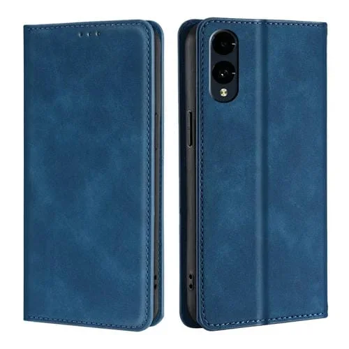 Funda de Cuero Magnética para Fujitsu Arrows We2 con Tacto Piel (Azul)