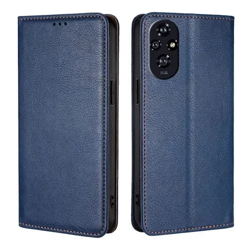 Funda de Cuero Magnética para Honor 200 5G con Acabado Brillante y Aceite Sólido (Azul)