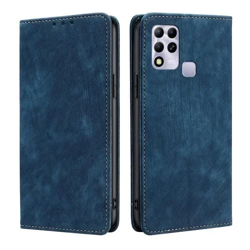 Funda de Cuero Magnética para Infinix Hot 11 Versión Rusa con Rfid y Cepillo Antirrobo (Azul)