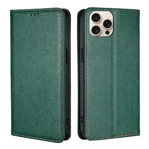 Funda de Cuero Magnética para iPhone 16 Pro (Verde)