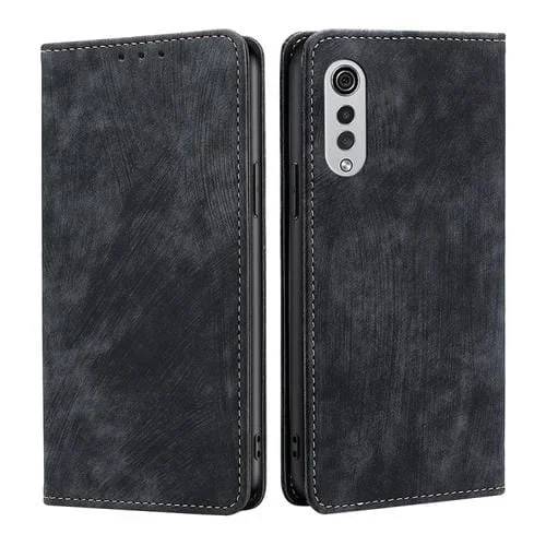 Funda de Cuero Magnética para LG Velvet con Protección RFID y Cepillo Antirrobo (Negro)
