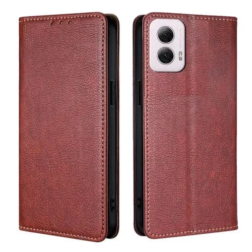 Funda de Cuero Magnética para Motorola Moto G Power 5G (2024) con Acabado Brillante (Marrón)