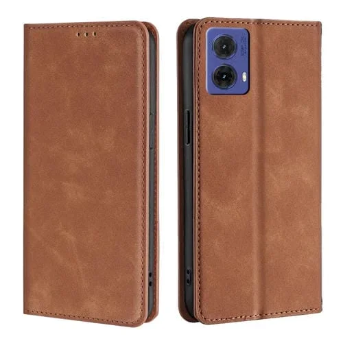 Funda de Cuero Magnética para Motorola Moto G85 5G con Tacto de Piel (Marrón Claro)