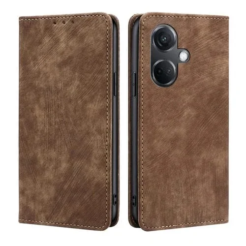 Funda de Cuero Magnética para OnePlus Nord Ce3 5G con Rfid y Cepillo Antirrobo (Marrón)