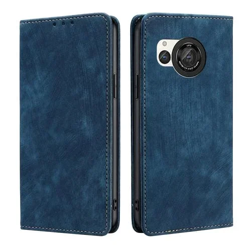 Funda de Cuero Magnética para Sharp Aquos R8 Sh-52D con RFID y Cepillo Antirrobo (Azul)