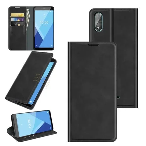 Funda de Cuero Magnética para Wiko Y51 con Soporte y Ranuras para Tarjetas (Negro)