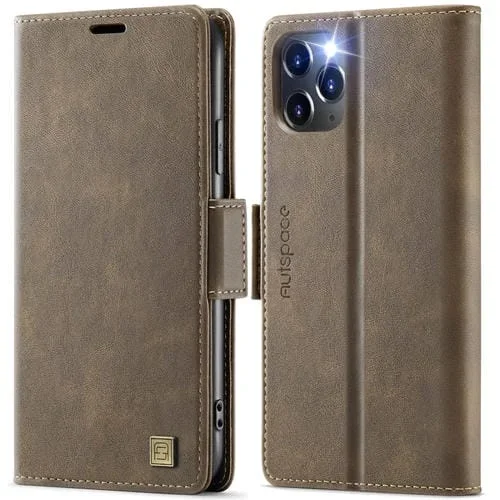 Funda de Cuero Magnética Rfid Magsafe con Hebilla Lateral para iPhone 11 Pro Max Autspace A11 (Café)