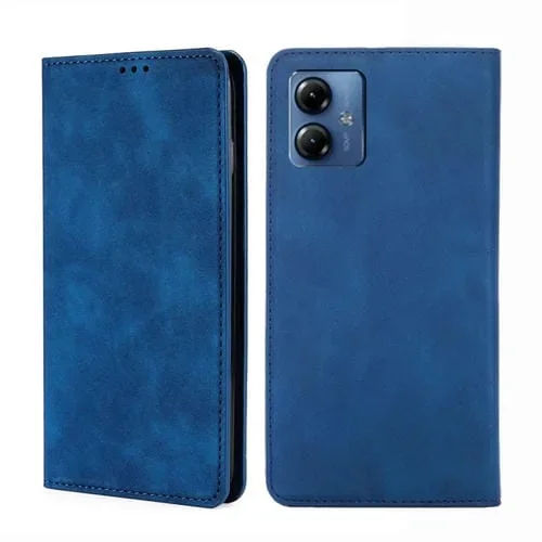 Funda de Cuero Magnética Skin Feel para Motorola Moto G14 4G (Azul)