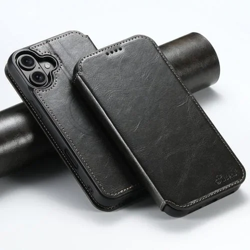 Funda de Cuero Magnética Suteni J05 con Magsafe para iPhone 16 Plus (Negra)