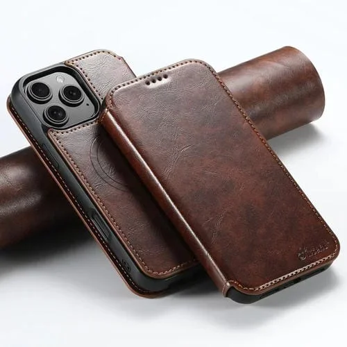 Funda de Cuero Magnética Suteni J05 para iPhone 16 Pro con Magsafe (Caqui)