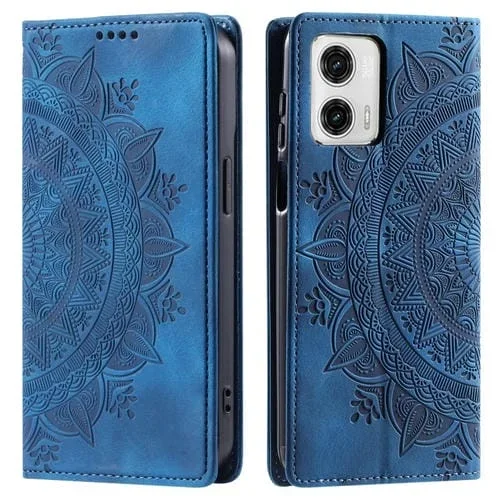 Funda de Cuero Magnética Totem para Motorola Moto G73 en Relieve (Azul)