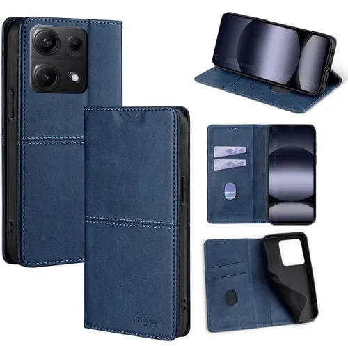 Funda de cuero magnético con textura de vaca para Redmi Note 14S 4G (azul)