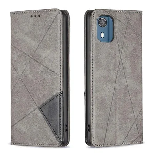 Funda de Cuero Magnético para Nokia C02 Rhombus Texture (Gris)