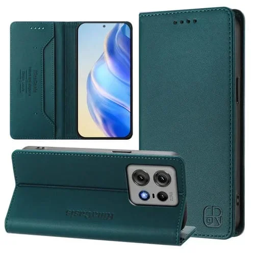 Funda de Cuero Motorola Edge 50 Pro Rc01 con Doble Pliegue y Succión Magnética (Verde Oscuro)
