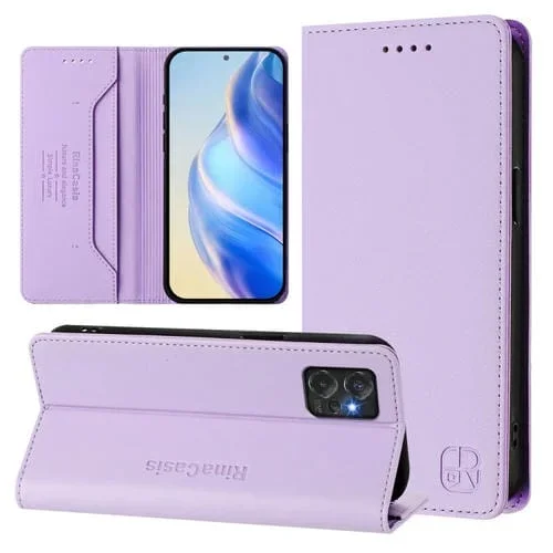 Funda de Cuero Motorola Moto G Power 2023 Rc01 con Doble Pliegue y Succión Magnética (Morado Claro)