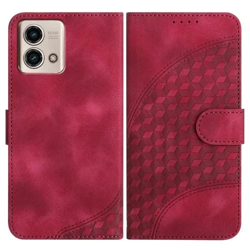 Funda de Cuero Motorola Moto G Stylus 5G 2023 Yx0060 con Relieve y Cabeza de Elefante (Rojo Rosa)