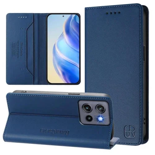Funda de Cuero Motorola Moto G Stylus 5G 2025 Rc01 con Doble Pliegue y Succión Magnética (Azul Oscuro)