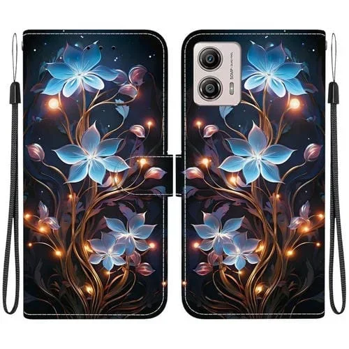 Funda de Cuero Motorola Moto G13/G23/G53 con Dibujo y Textura de Cristal (Flor de Linterna Pequeña)