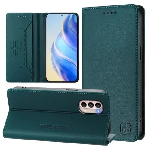 Funda de Cuero Motorola Moto G31/G41 Rc01 con Doble Pliegue y Succión Magnética (Verde Oscuro)