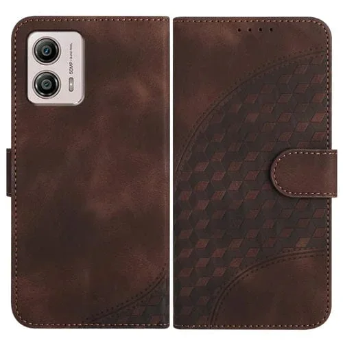 Funda de Cuero Motorola Moto G53 5G G13 G23 Yx0060 con Relieve y Cabeza de Elefante con Cordón (Café)