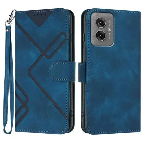 Funda de Cuero Motorola Moto G55 con Diseño de Líneas y Tacto Suave (Azul Real)