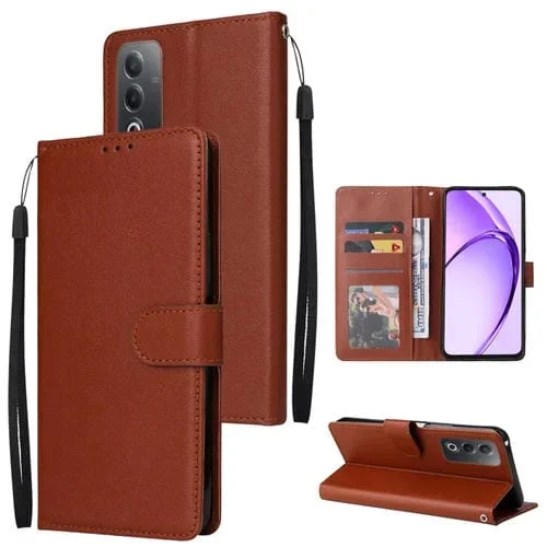 Funda de Cuero Multifuncional con 3 Ranuras para Tarjetas para Oppo A3 Pro 5G Global (Marrón)