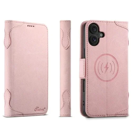Funda de Cuero Multifuncional con Tapa Horizontal y Función Magsafe Suteni J07 para iPhone 16 Plus (Rosa)