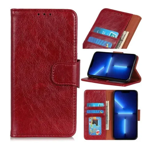 Funda de Cuero Nappa Texture para iPhone 13 Pro con Tapa Horizontal, Soporte y Ranuras para Tarjetas (Rojo)