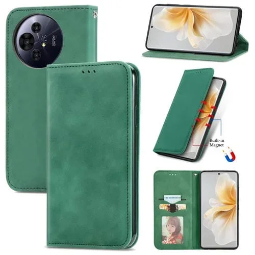 Funda de Cuero Nxtpaper para TCL 50 Pro con Tapa Magnética y Tacto Retro (Verde)