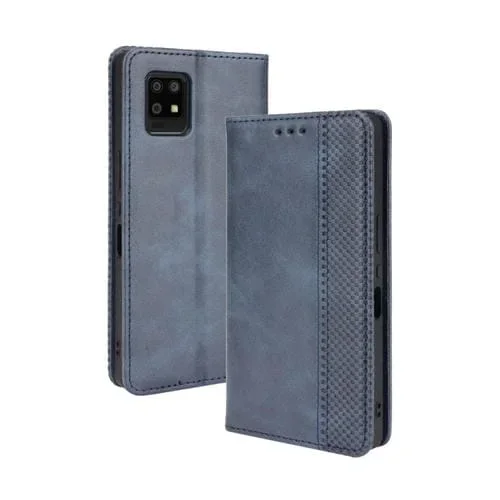 Funda de Cuero para Aquos Zero6 con Hebilla Magnética, Soporte, Ranuras y Marco (Azul)