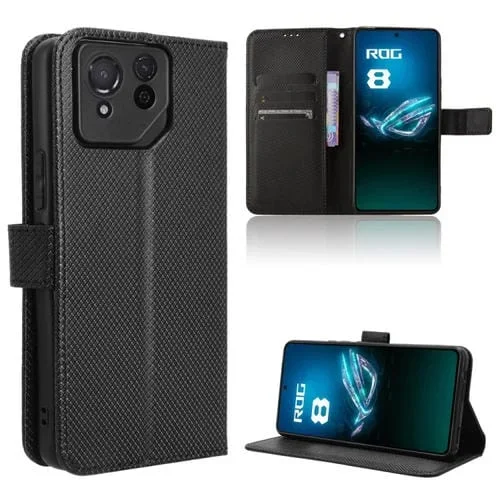 Funda de Cuero para Asus Rog Phone 8 Pro con Textura de Diamante (Negro)