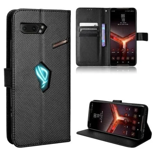 Funda de Cuero para Asus Rog Phone II ZS660KL con Textura Diamond (Negro)