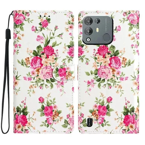 Funda de Cuero para BlackView A55 Pro con Dibujo Coloreado Peonías