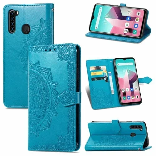 Funda de Cuero para BlackView A80 Pro Mandala Flower Horizontal Flip con Titular y 3 Tarjetas (Azul)