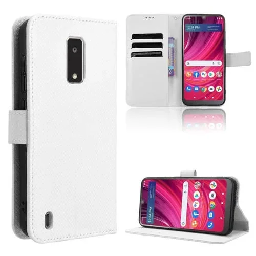 Funda de Cuero para BLU View 4 y View 2 (2023) con Textura de Diamante (Blanco)