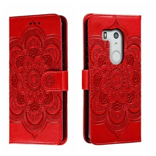 Funda de Cuero para Fujitsu Arrows Be3 F-02L con Patrón en Relieve (Rojo)