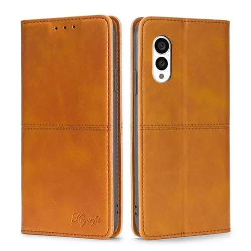 Funda de Cuero para Fujitsu Arrows N F-51C con Tapa Horizontal Magnética y Textura de Vaca (Marrón Claro)