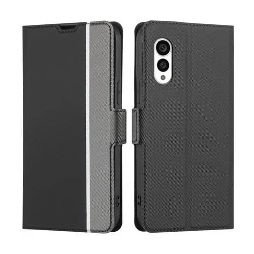 Funda de Cuero para Fujitsu Arrows N F-51C con Textura de Sarga y Botón Lateral (Negro)