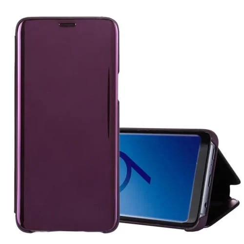 Funda de Cuero para Galaxy S9 + con Tapa Horizontal Espejo Galvanizado Soporte (Púrpura)