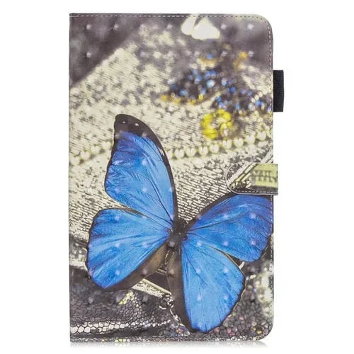 Funda de Cuero para Galaxy Tab A 10.1 (2019) con Tapa Horizontal 3D Soporte y Ranuras para Tarjetas (Blue Butterfly)