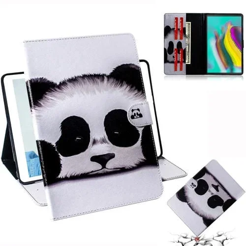 Funda de Cuero para Galaxy Tab S5E T720 T725 con Tapa Horizontal Soporte Ranura Tarjeta Billetera (Panda)