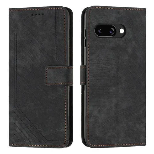 Funda de Cuero para Google Pixel 9A con Diseño de Rayas y Cordón Largo (Negro)