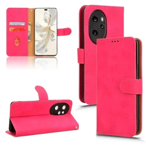 Funda de Cuero para Honor 100 Pro 5G con Tapa Magnética Skin Feel (Rojo Rosa)