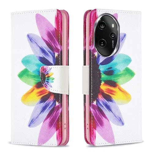 Funda de Cuero para Honor 100 Pro con Patrón de Dibujo de Colores (Flor del Sol)